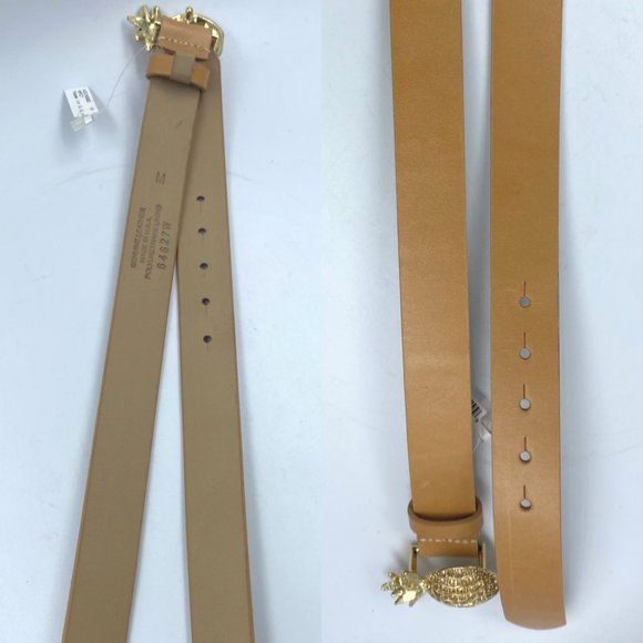 NEW ST JOHN Taupe Brown Gold Rhinestone Pineapple Buckle Belt Small Medium S M - Picture 3 of 5